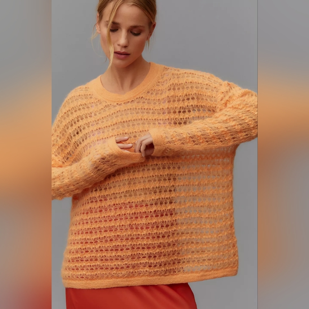 ANTHROPOLOGIE Pilcro Open-Stitch Pullover Sweater *NWT*MED*ORANGE
